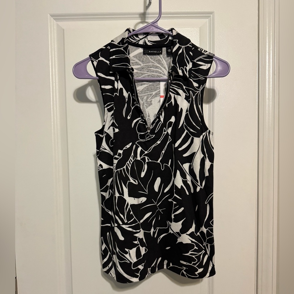 New Rafaella Black and White Fitted Sleeveless Tank Top